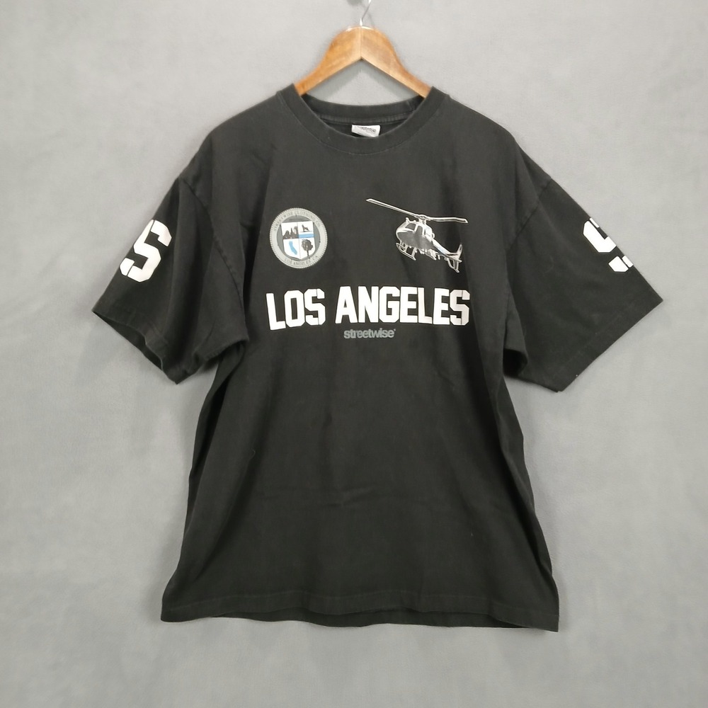 Streetwise‎ T Shirt Mens XL Black Cotton Graphic Los Angeles Police Helicopter